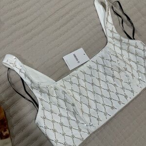 Forever 21 White and Silver Embellished Crop Top